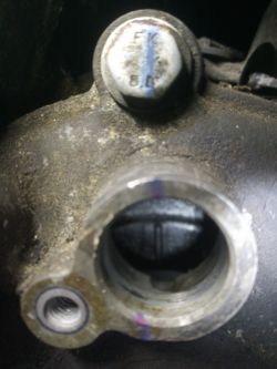 View of the injection pump sensor opening with a visible marker.