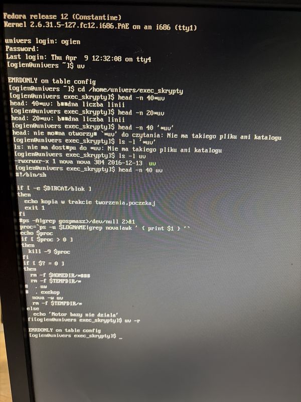 Adabas/Natural Fedora 12 - EMRDONLY on table config przy starcie uv