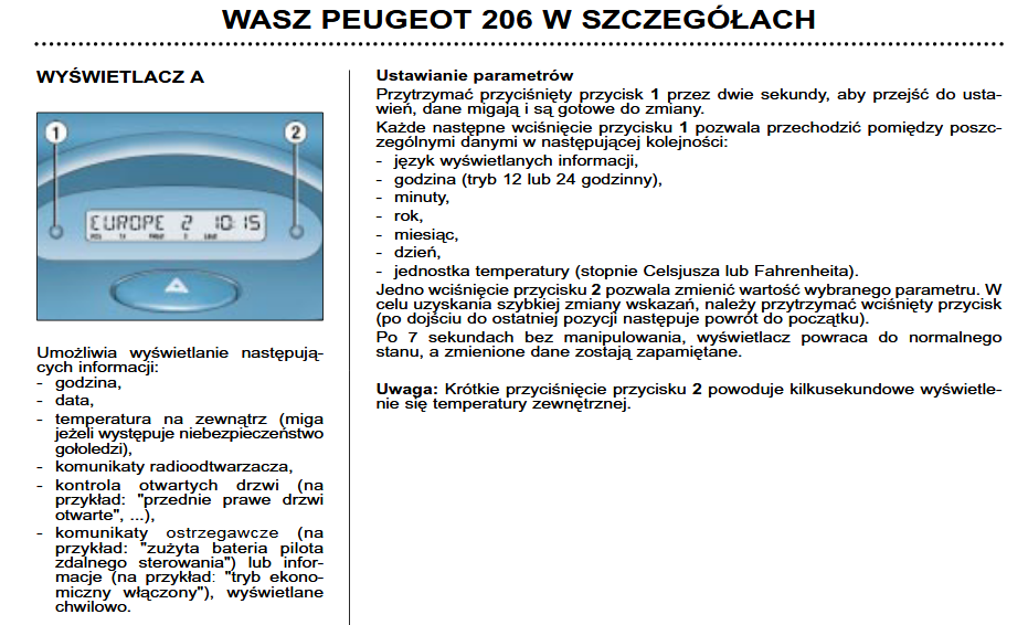 Peugeot 206 1,4 16v benzyna Bezpiecznik do sygnału