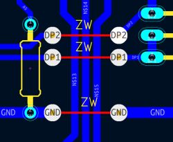 Widok płytki drukowanej z opisem połączeń i zworek w programie DipTrace