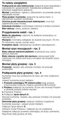Instrukcja montażu płyty grzejnej i piekarnika oraz zasady podłączenia do sieci elektrycznej.