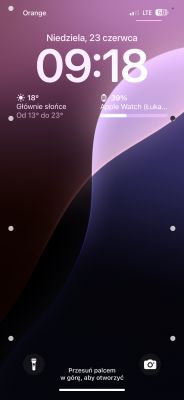 Ekran blokady iPhone'a 14 Pro Max z kropkami na tapecie.