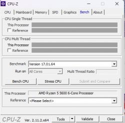 Zrzut ekranu programu CPU-Z pokazujący zakładkę Bench i informacje o procesorze.