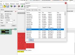 NeoProgrammer Interface with Memory Chip List Screenshot of NeoProgrammer 2.2.0.3 showing a list of SPI memory chips.