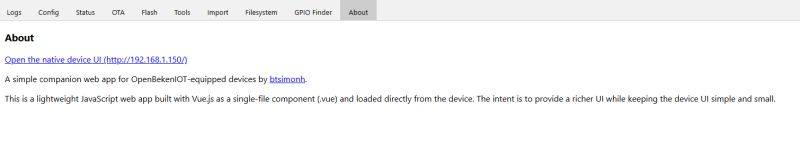 About tab in OpenBekenIOT web interface with app description