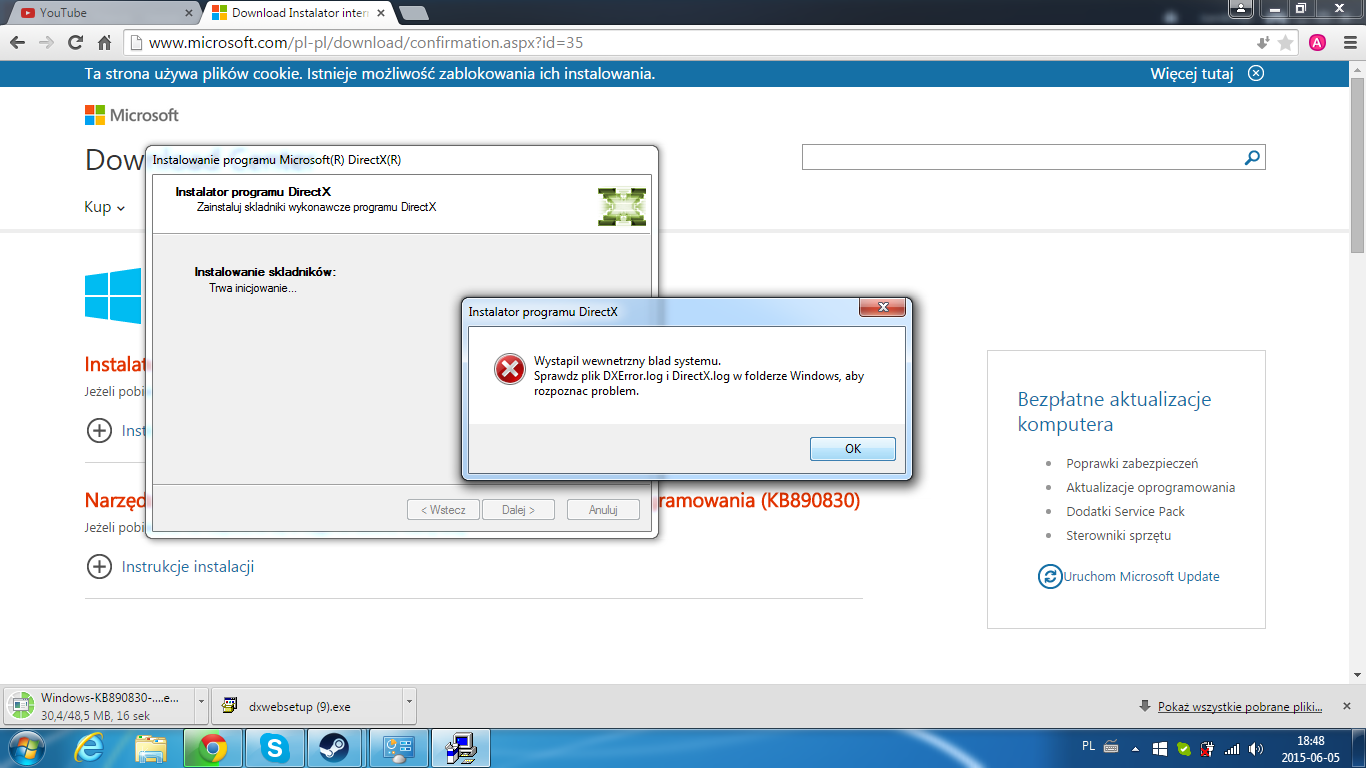Wystąpił Nieoczekiwany Błąd Kreator Rozwiązywania Problemów Nie Może Kontynuować Windows 7 - Instalator DirectX: wystąpił wewnętrzny błąd systemu