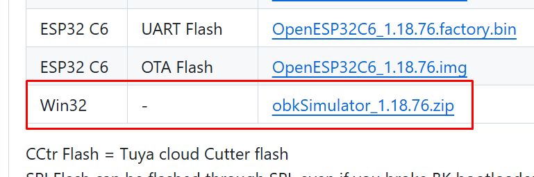 OBK Simulator for Windows Download Link Screenshot with a download link for OBK Simulator for Windows