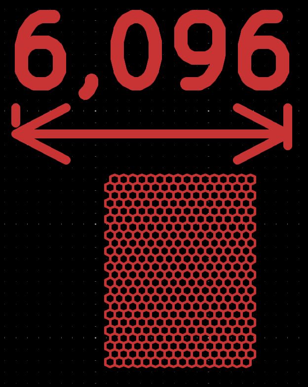 Red hexagonal mesh pattern with 6.096 mm width label on a black grid background.