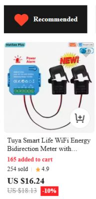 Tuya Smart Life WiFi energy meter with two sensors on a white background.