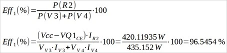 Circuit Efficiency Calculation Formula Mathematical formula for calculating circuit efficiency with example data.