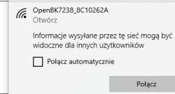 Screenshot showing a dialog box for connecting to a Wi-Fi network named OpenBK7238_8C10262A.