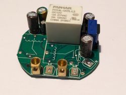 Switch Module PCB PCB of a switch module with a relay and capacitors.