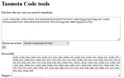 Tasmota Code Tools for Converting IR Data Screenshot of Tasmota Code Tools with raw IR data.