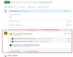 Screenshot of a GitHub page showing an open pull request for the openshwprojects project with two incomplete checks.