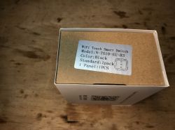 Packaging of Avatto N-TS10-EU-B3 Triple WiFi Touch Switch Box with an information label about the triple WiFi touch switch.