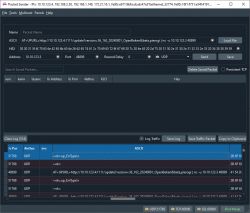 Screenshot of Packet Sender application with network communication logs.