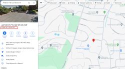Screenshot from Google Maps showing a location in Eugene, Oregon with geographical coordinates 44.002130, -123.091473.