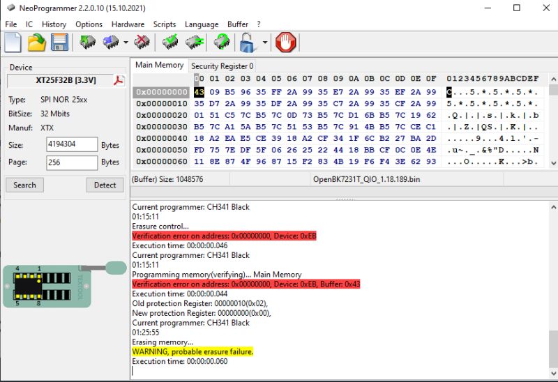 Flash memory verification error in NeoProgrammer interface