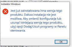 Komunikat o błędzie instalatora Windows.
