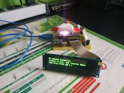 DIY internet radio with a display connected to a PCB.