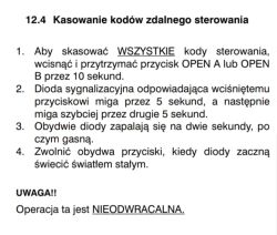 Instrukcja kasowania kodów pilotów do sterowania bramą Proxima