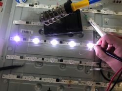 Television LED Backlight Testing Testing LED backlight strips in a television.