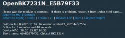 OpenBK7231N interface displaying version and device connection information.