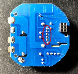 Unmarked Switch Printed Circuit Board Printed circuit board of an unidentified switch with highlighted solder points.