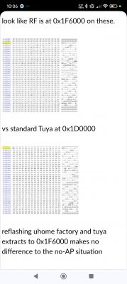 Comparison of RF partition layout between Tuya and uHome devices.