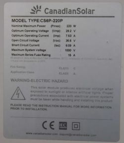Dane techniczne panelu słonecznego Canadian Solar CS6P-220P