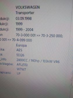 VW Transporter 2.8 1999 benzyna - szukam opisu pinów