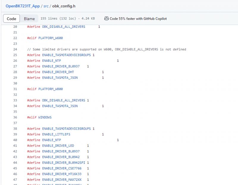 Screenshot of obk_config.h in OpenBeken Project Screenshot of the obk_config.h file from the OpenBeken repository on GitHub.