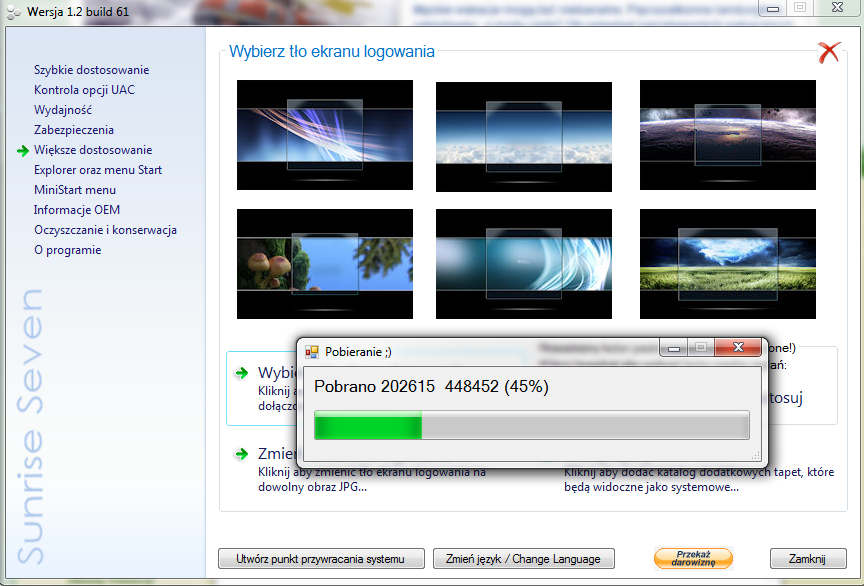 Jak zmienić ekran logowania w Windows 7 za pomocą Sunrise Seven?