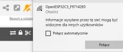Wi-Fi connection dialog for network OpenESP32C3_F97142E0 with an option to connect automatically.