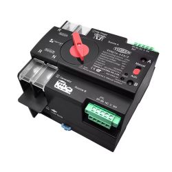 Automatic ATS switch with red dial, terminals, and labeled power sources