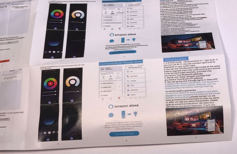 Smart LED bulb setup guide with Tuya app and Alexa integration Tuya app instruction sheet for controlling a smart LED bulb, with Alexa setup