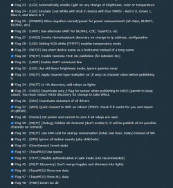 Configuration flags settings list for smart home devices.