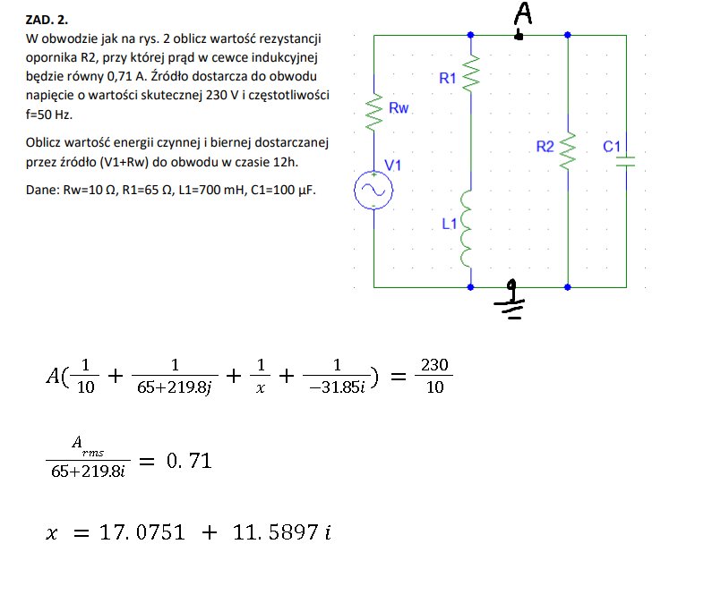 Problem z obliczeniem rezystancji R2 w obwodzie RLC