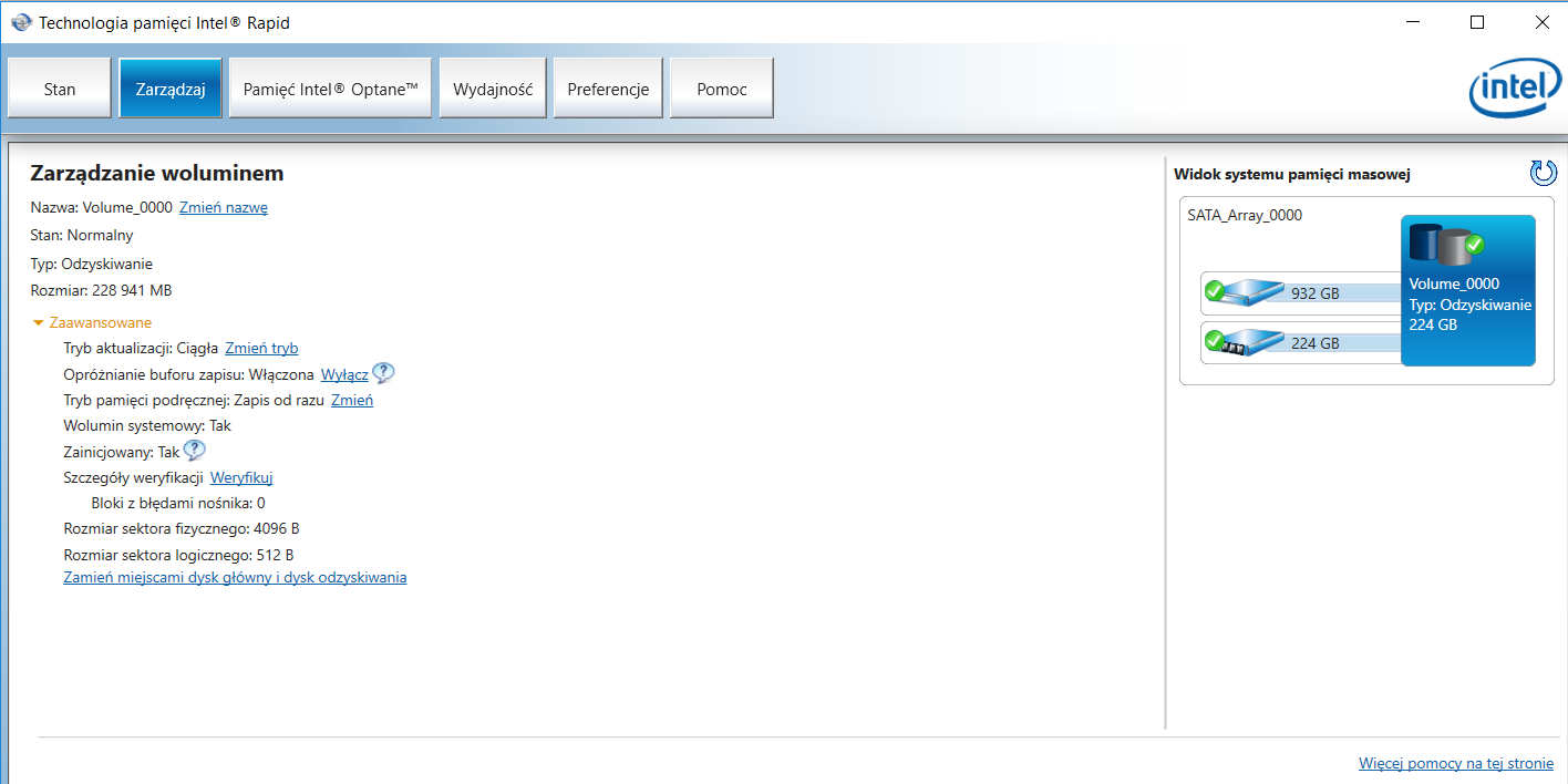 Rozwiazano Intel Rapid Technology Usuwanie Woluminu Utworzonego Przez Intel Rapid
