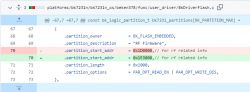 Code snippet showing change of partition start address in BkDriverFlash.c file.