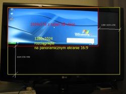 Zrzut ekranu monitora z czarnymi pasami wokół obrazu 1024x576 na tle 1280x1024