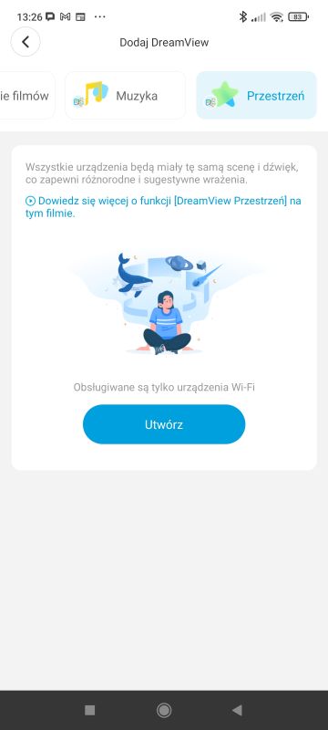 App screen showing DreamView setup with Create button highlighted