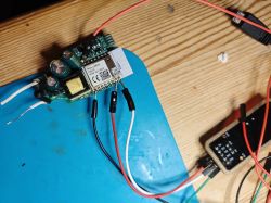 Electronic module with connected wires on a worktable
