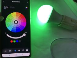 Controlling Tuya Bluetooth LED Color Bulb via App Tuya Bluetooth LED color bulb controlled via mobile app.