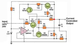 Schemat zasilacza z LM741C i tranzystorami TIP41, TIP42 oraz 2N2222.