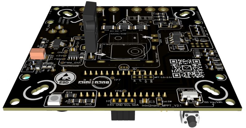 Printed Circuit Board of the mini2nano_V2.1 Controller Printed circuit board of the mini2nano_V2.1 project with electronic components.