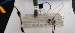 Breadboard with a USB module and various connected wires.