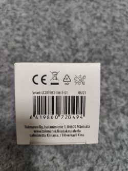 Energy+ Smart LED CCT GU10 Bulb Packaging Back of Energy+ Smart LED CCT GU10 bulb packaging with barcode and CE markings.