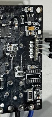 Wiring Connection to PCB Close-up of a PCB with soldered wires.