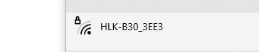Wi-Fi network list showing secured network HLK-B30_3EE3 highlighted